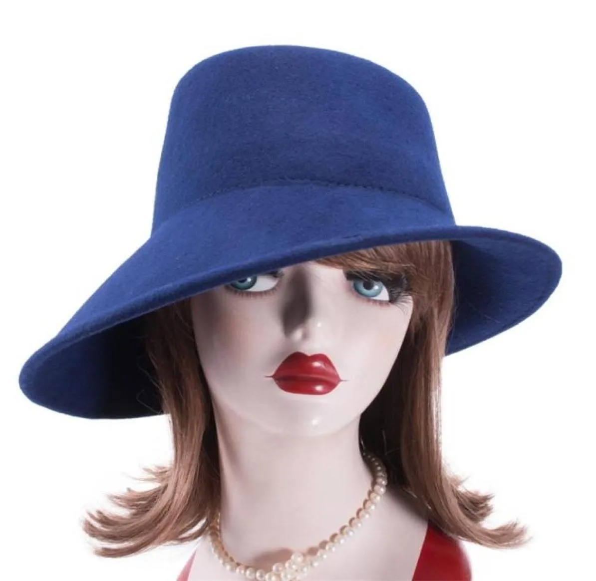 Lawliet 100 wol vilt winterhoeden voor vrouwen brede fedora speciale tilt asymmetrische bruiloftskerkhoed T289 2106085249361