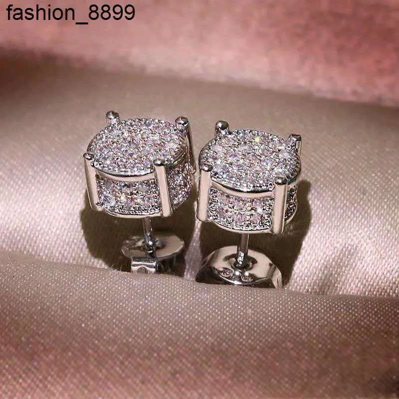 Unisex Men Women Earrings Studs Yellow White Gold Plated Sparkling CZ Simulated Diamond Earrings For Men Women