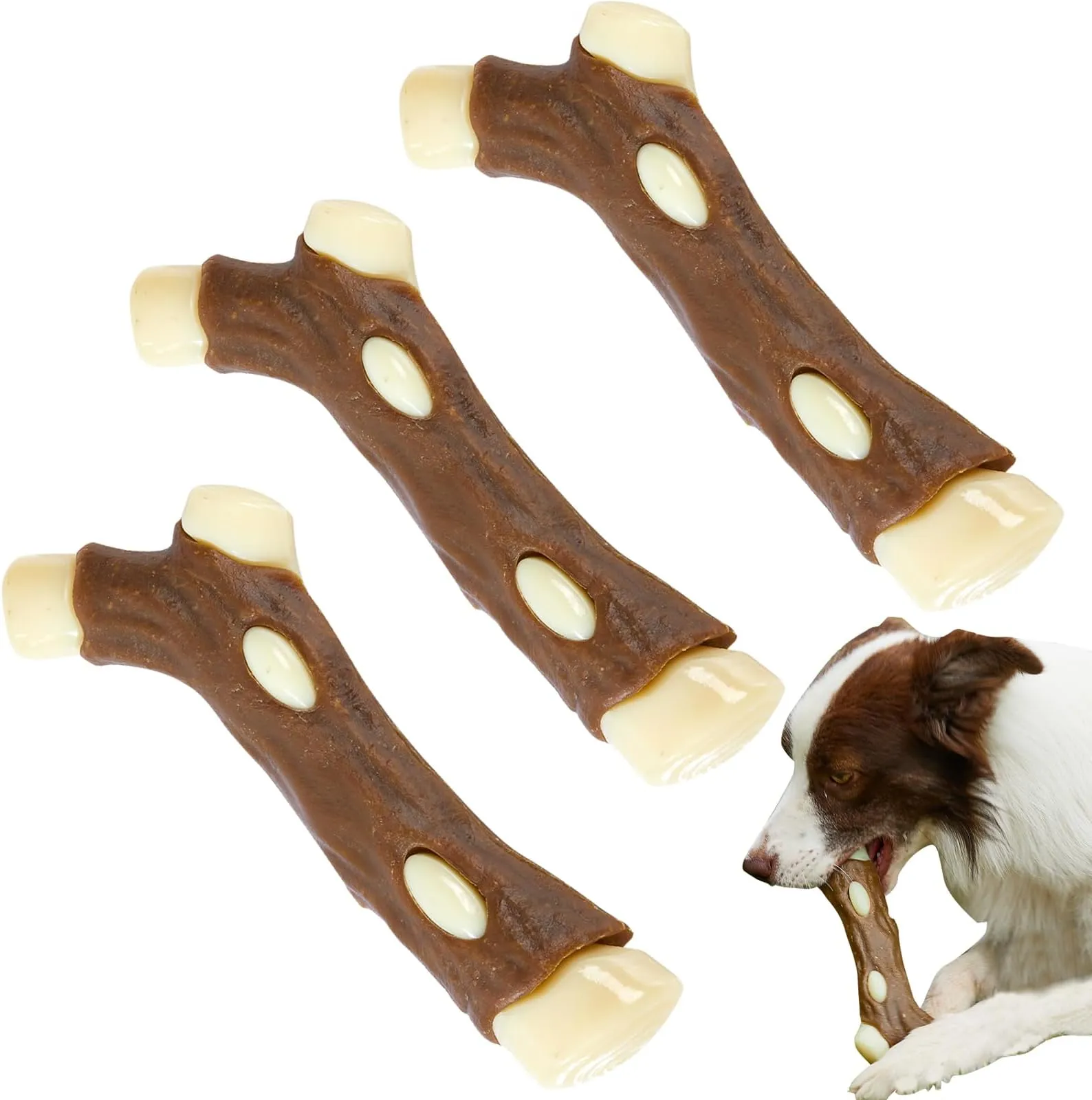 Jouet à Mâcher Pour Chien Indestructible - 3 Pièces En Nylon, Saveur Bacon - Pour Chiens Moyens/grands, Nettoie Les Dents, Réduit L'anxiété