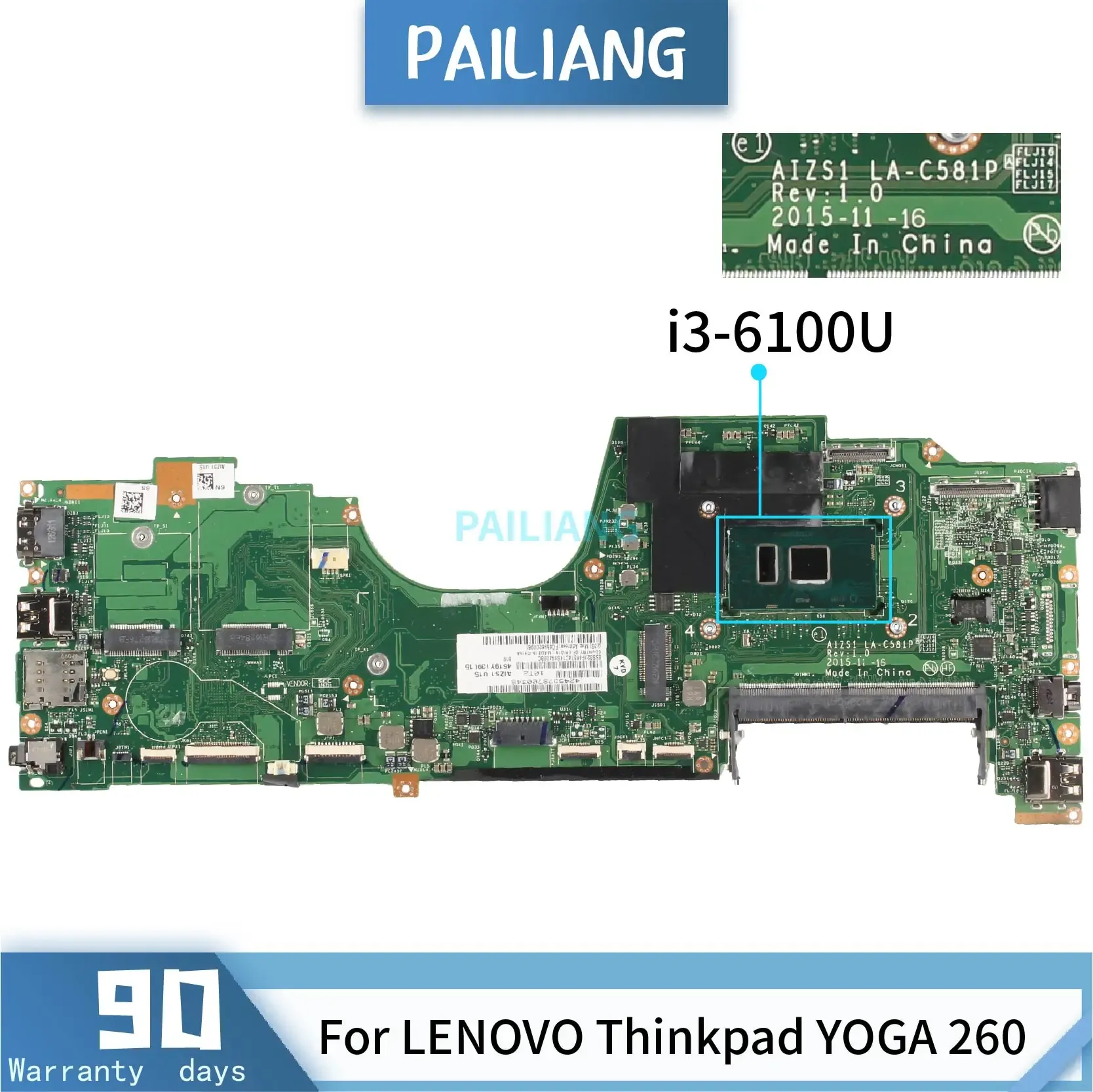 RAMs LAC581P For LENOVO Thinkpad YOGA 260 Laptop Motherboard AIZS1 SR2EU i36100U Notebook Mainboard Tested DDR3