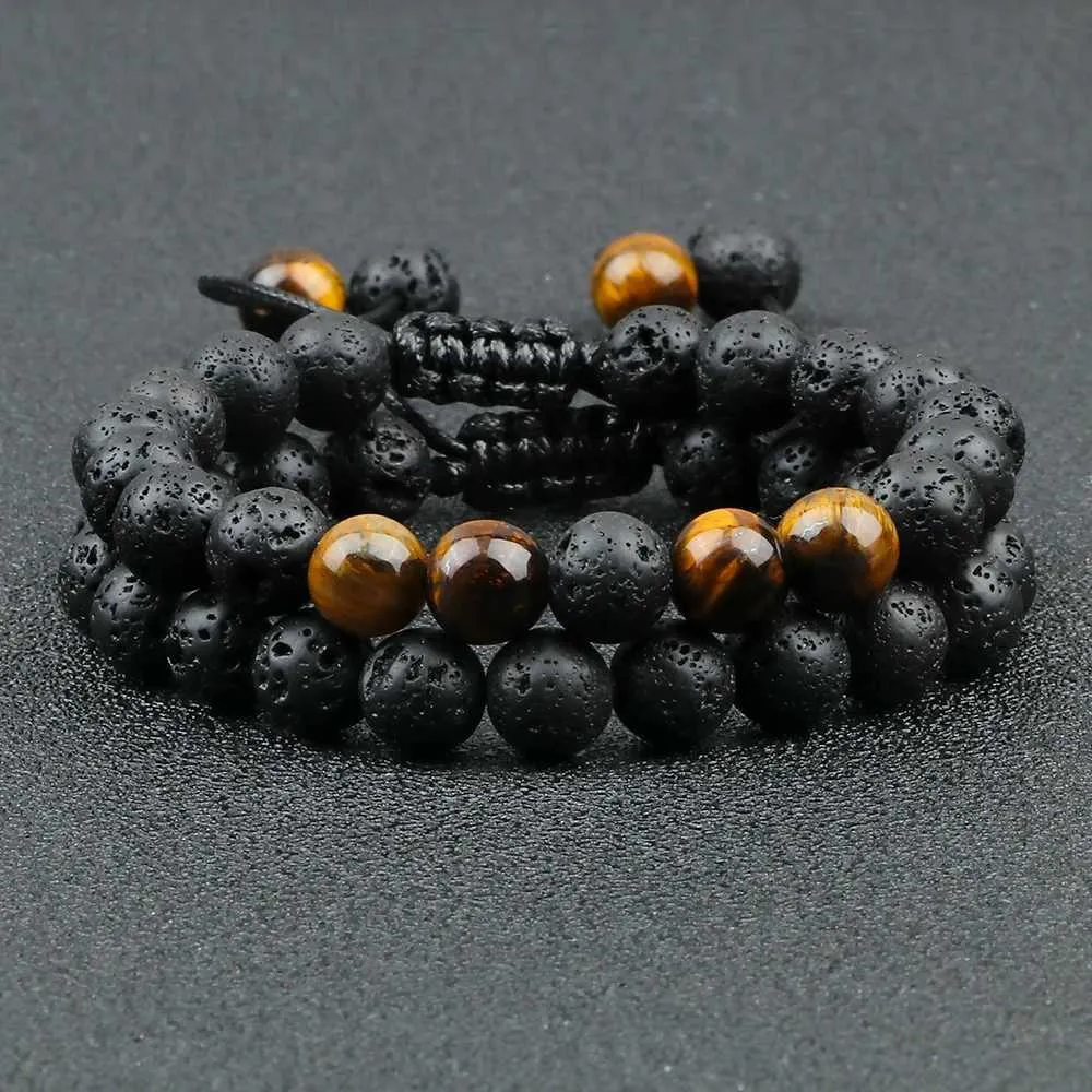 Pulsera de cuentas de piedra natural tejida ajustable con cuentas y adecuado para parejas hombres tigre pulseras de lava joyas de yoga pulsera