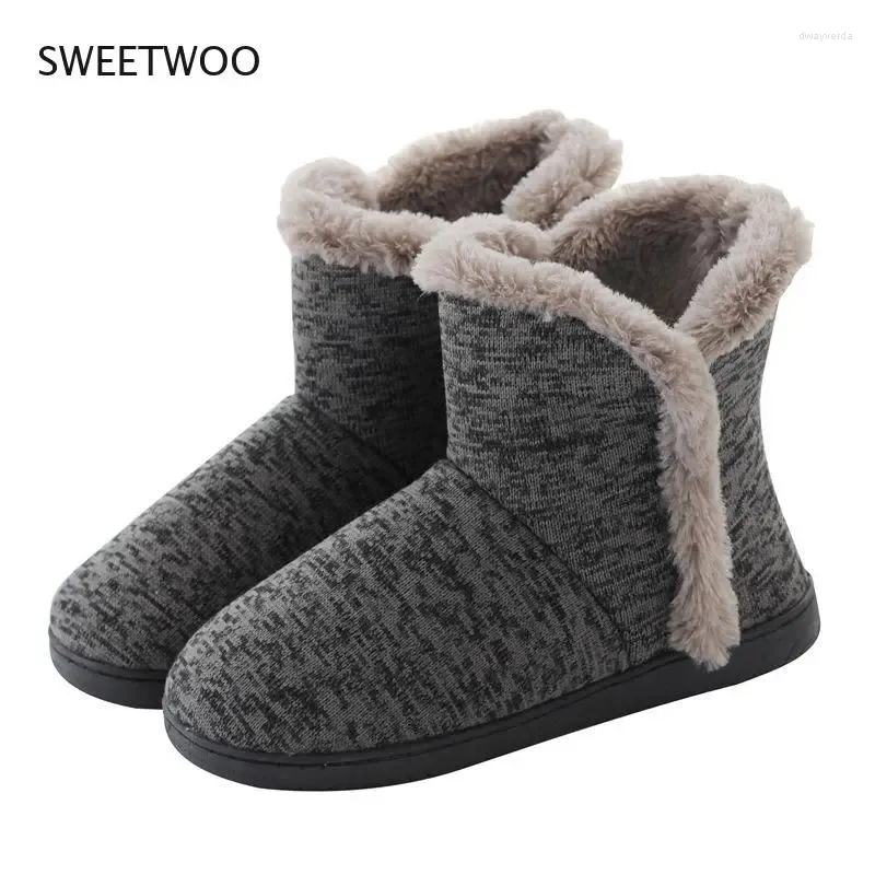 Boots Men Casual Winter Home Slippers Mens Warm Cotton Faux Fur Indoor Flat Shoes Male Comfortable Furry Flats For Bedroom Couples