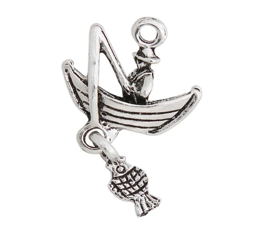 Hela mode antik silverfärg fiskare fiske charms legering dingle charms 2546mm 50st aac12875541244