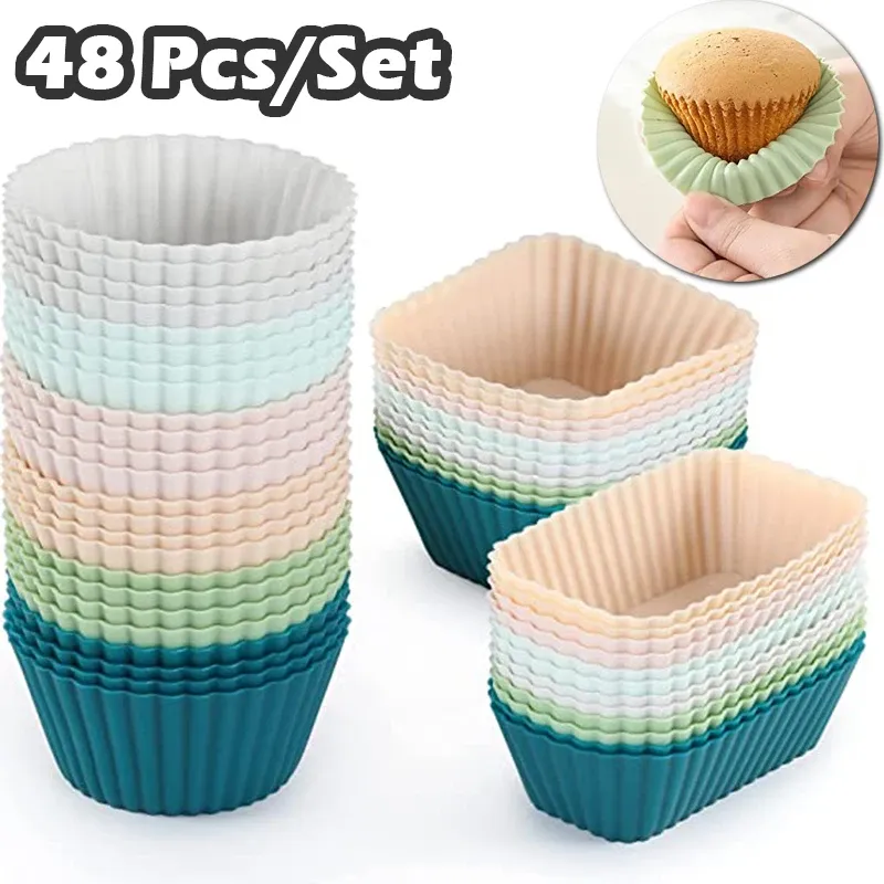 Molds Siliconen Cupcake Liners Molds Round Square rechthoek herbruikbare anti -aanbakmuffinbekers bakken Multicolor Bento Lunch Box Dividers