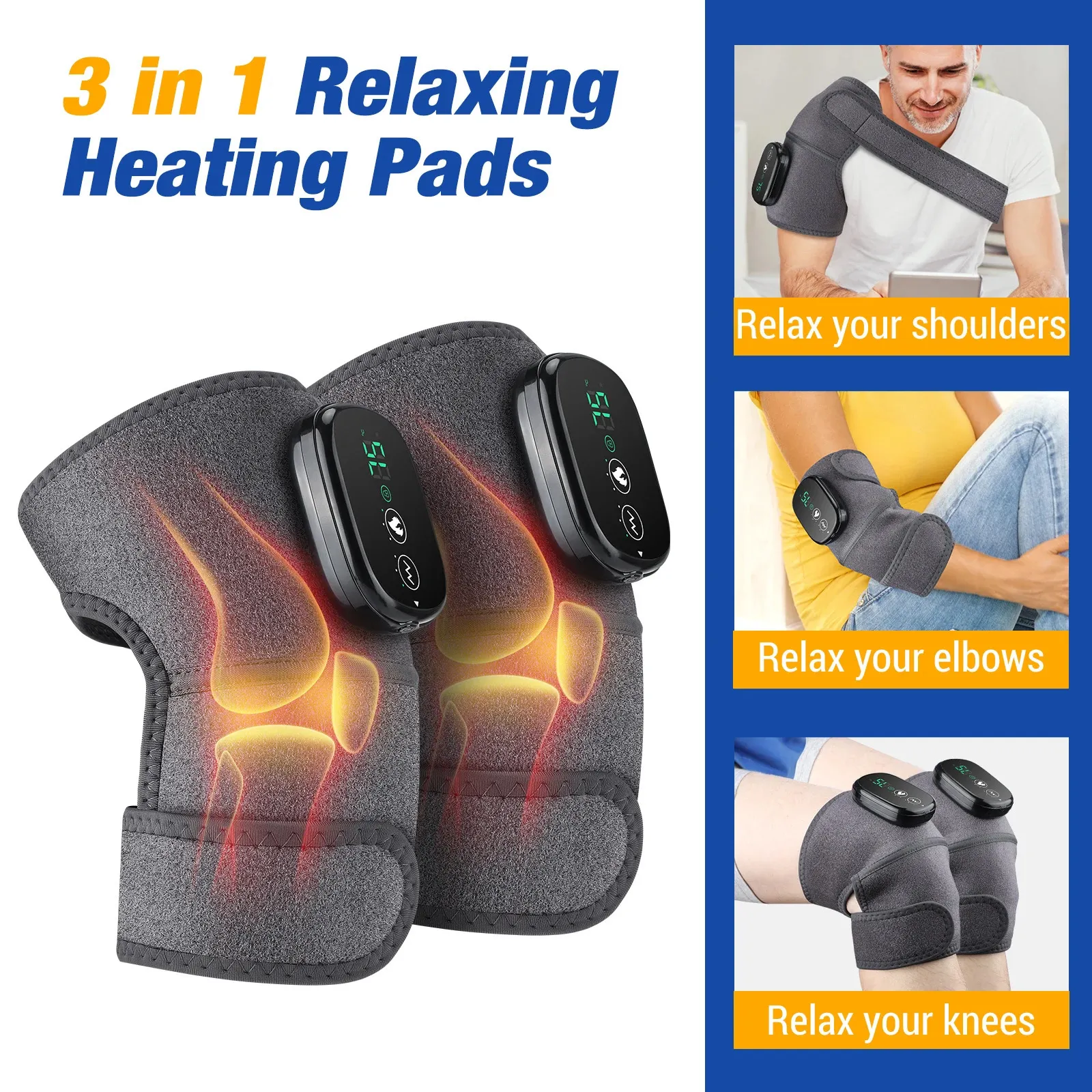 2PCS Electric Knee Massager Red Light Therapy Heating Vibration Elbow Shoulder Brace Pads For Joint Pain Relief 240424