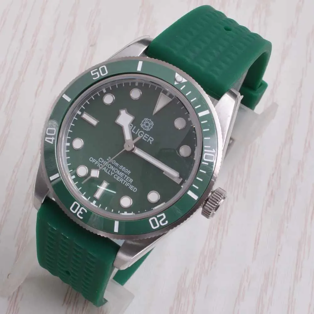 Наручительные часы Bliger 40 мм точная точность NH35 Металлическое сапфировое стекло из нержавеющей стали Зеленое светооборотное место