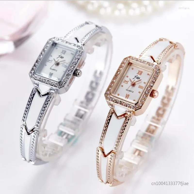 Armbanduhren Mode Rechteck Stahl Strass und Frauen Armband Uhr Diamant Zifferblatt Quarz für Relogio Feminino