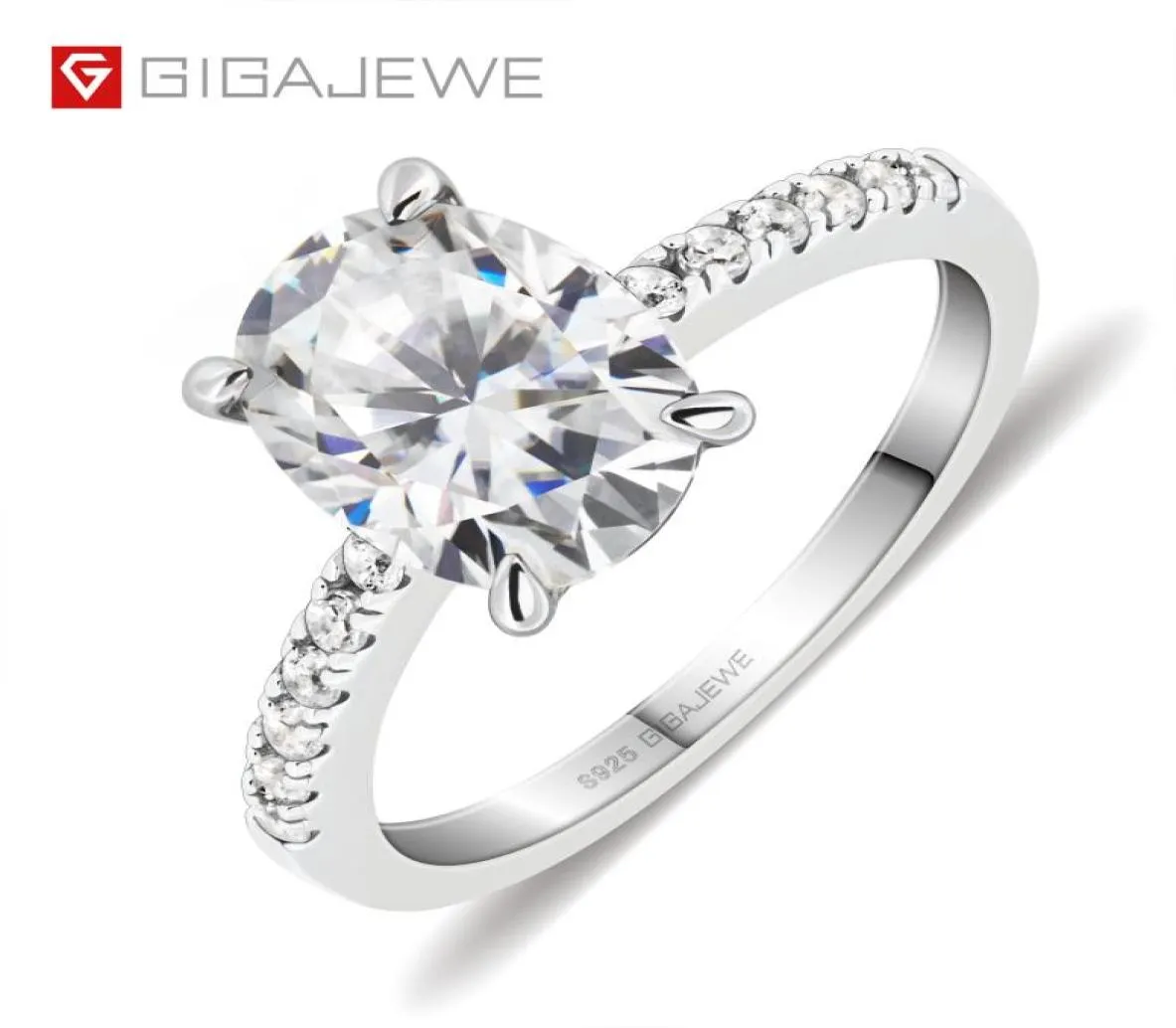 Gigajewe 2.0ct 7x9moval taglio anello placcato in oro bianco 925 artiglio di gioielli moissanite argento che imposta donna ragazza regalo GMSR-0408812763