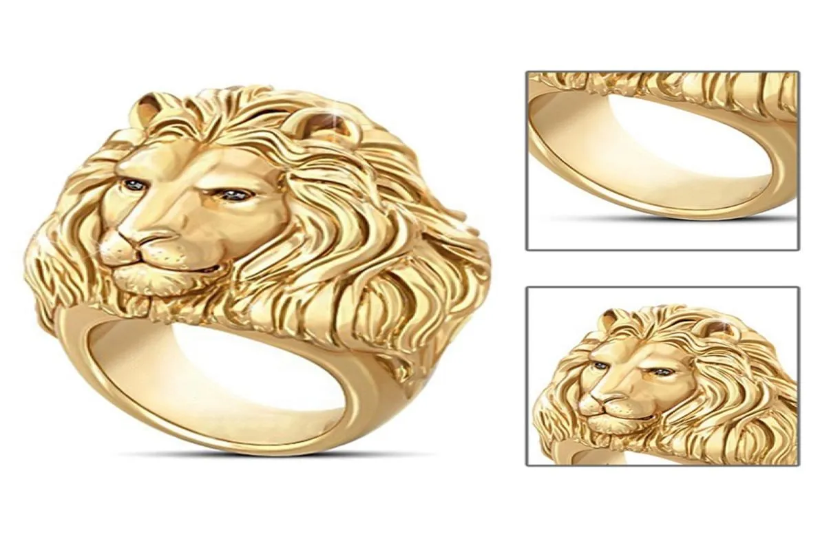 Punk Style Domineering Lion Head Ring Gothic Color Ring Ring Ring Homem Jóias Hip Hop African Lion Rings GIF7451753