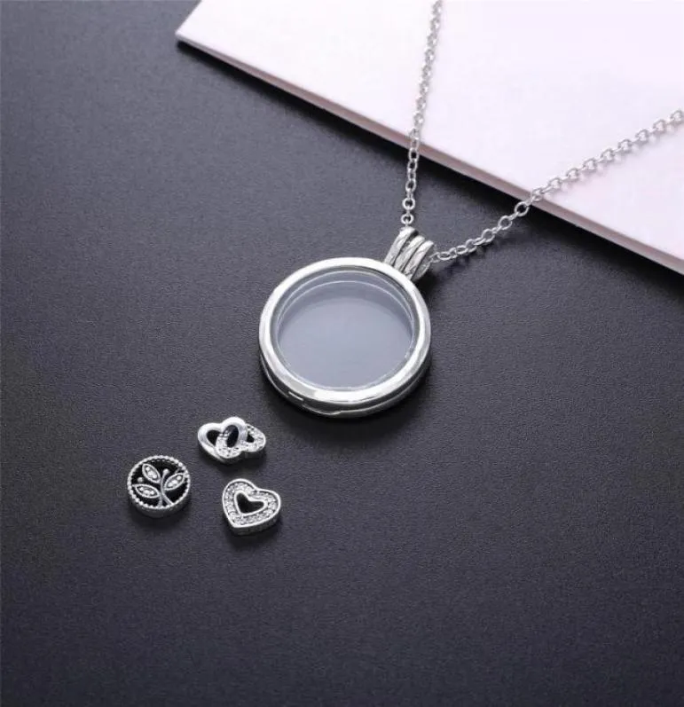 Fashion925 Sterling Silver Floating Locket Pan Necklace With Clear Cubic Zirconia Glass For Women Gift DIY Jewelry50435314861203