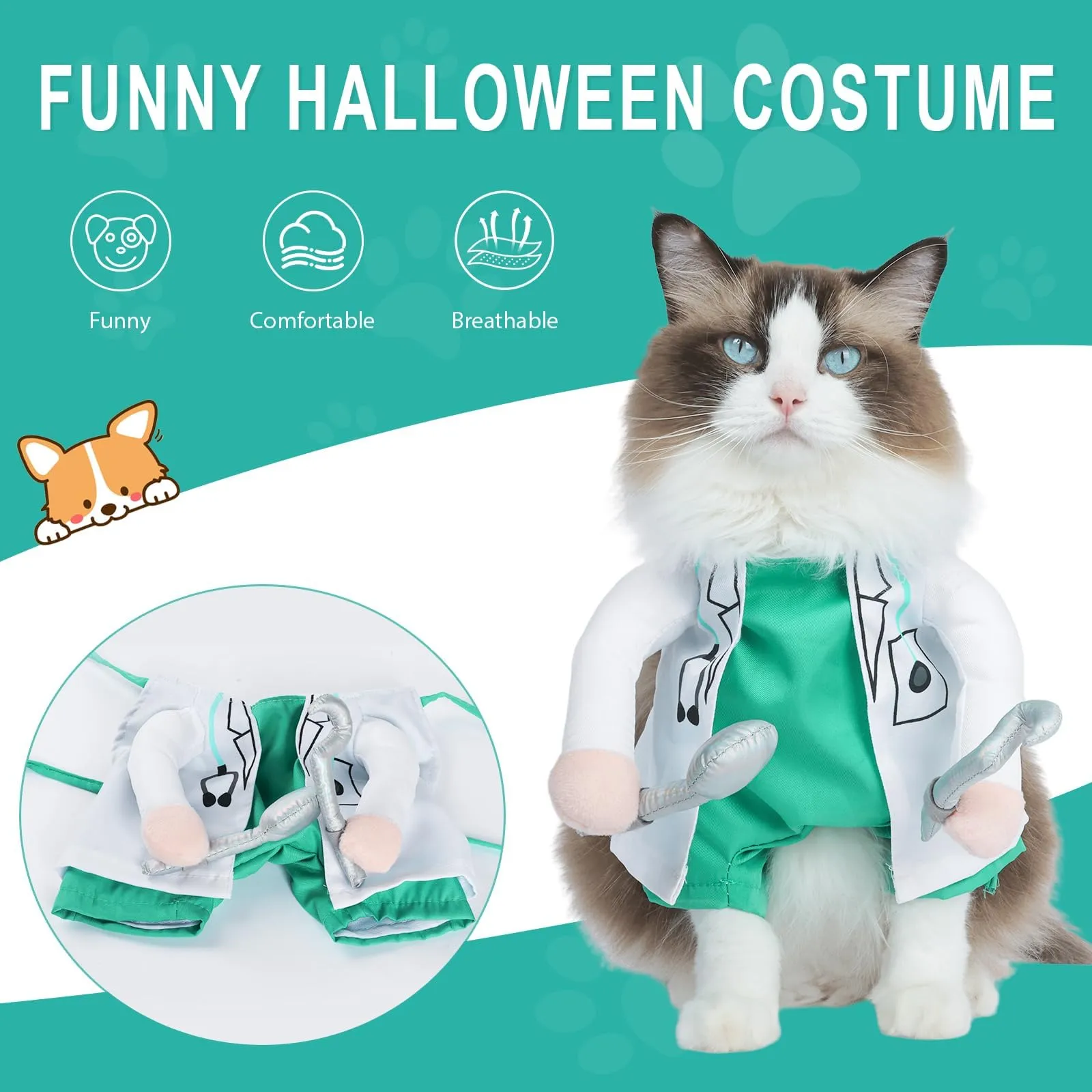 DELIFUR Costume Da Dentista Per Cani Piccolo/medio, Outfit Divertente Per Halloween E Feste A Tema
