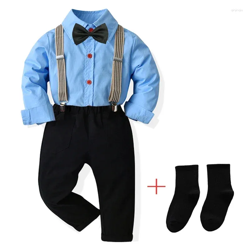 Clothing Sets Baby Boys Clothes Suits Fashion Long Sleeve Tie Shirt Trousers Socks 5Pcs Kids Autumn Gentleman Birthday Party Dress