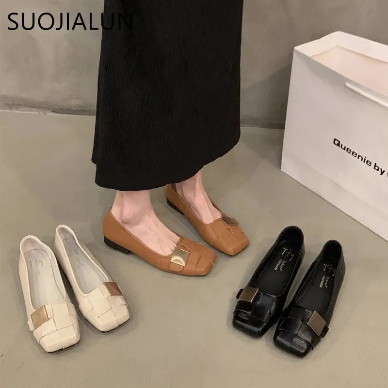 Suojialun dames platte hak schoenen mode weefsel op dames elegnat ballerina's schoenen vierkant teen casual laofer schoenen ballet schoen 240425