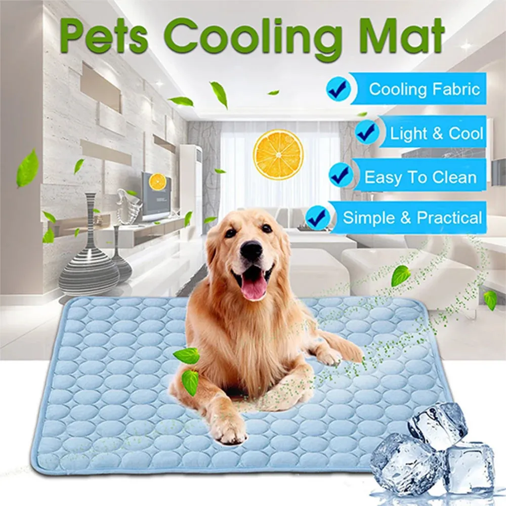 Pet Cooling Mat Dog Cat Sleeping Pad Cool Ice Silk Moistureproof Mattress Cushion Summer Small Animal Cold Bed 5 sizes 240424