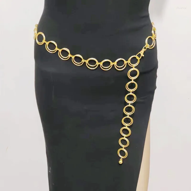 Riemen dubbele ring metalen ketting blets voor vrouwen eenvoudige vintage hiphop ontwerper mode taille decoratie jurk dames vrouwelijke riem