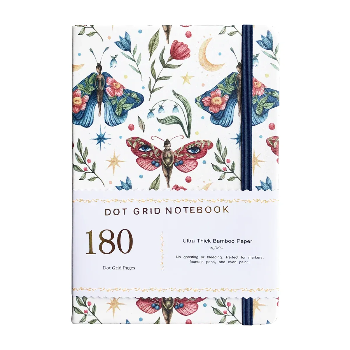 Brotons 180gsm Bullets en pointillés Pu Leather Hardcover Dot Grid Notebook Bamboo Paper 160 pages Mystery Butterfly Blossom