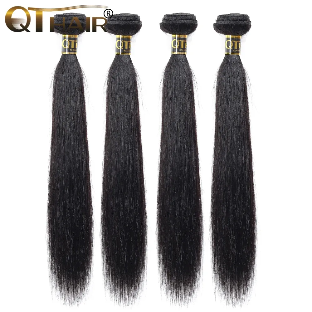 Wigs QT Hair Straight Hair Bundles Brazilian Hair Weave 4 Bundles Natural Color NonRemy 100% Human Hair Bundles 828 Free Shipping