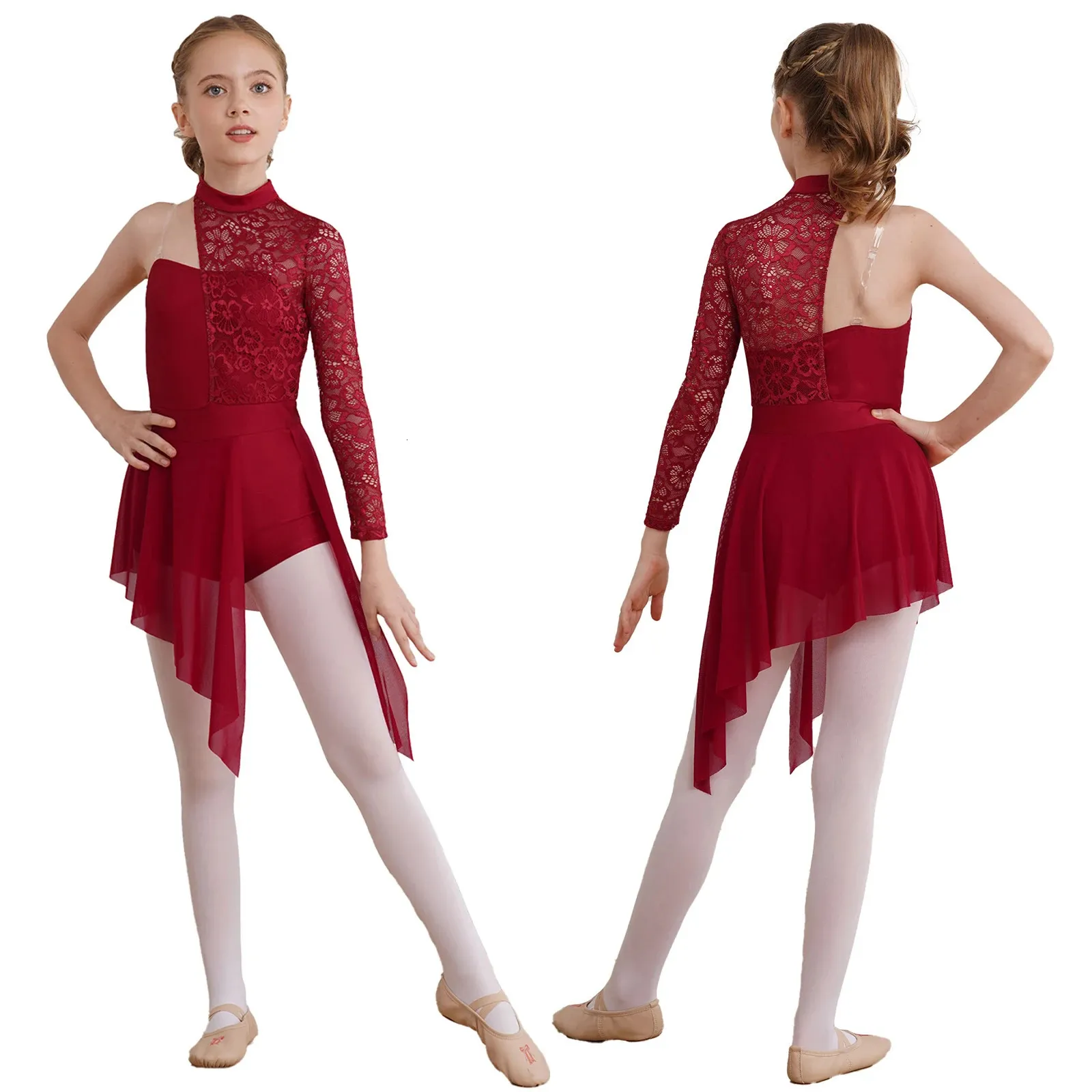 Garotas garotas Modern Lyrical Dance Dress Fig skate fantasia Floral Lace Ballet Ginástica Legra