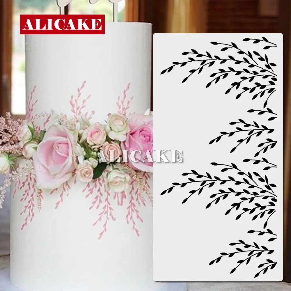 Molds Willow Branch Design Cake Stencil voor Fondant Biscuit Plant Cake Decorating Tools Baking Wedding Party Food Grade Pet Sjablonen