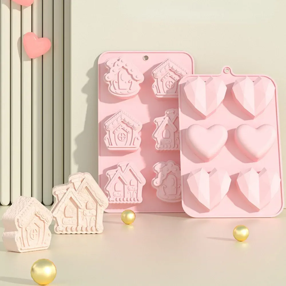 Vormen multicavity diamanten hart chocolade siliconen schimmel kerstgingerbread house candy biscuit schimmel love ijsbak bakgereedschap cadeau