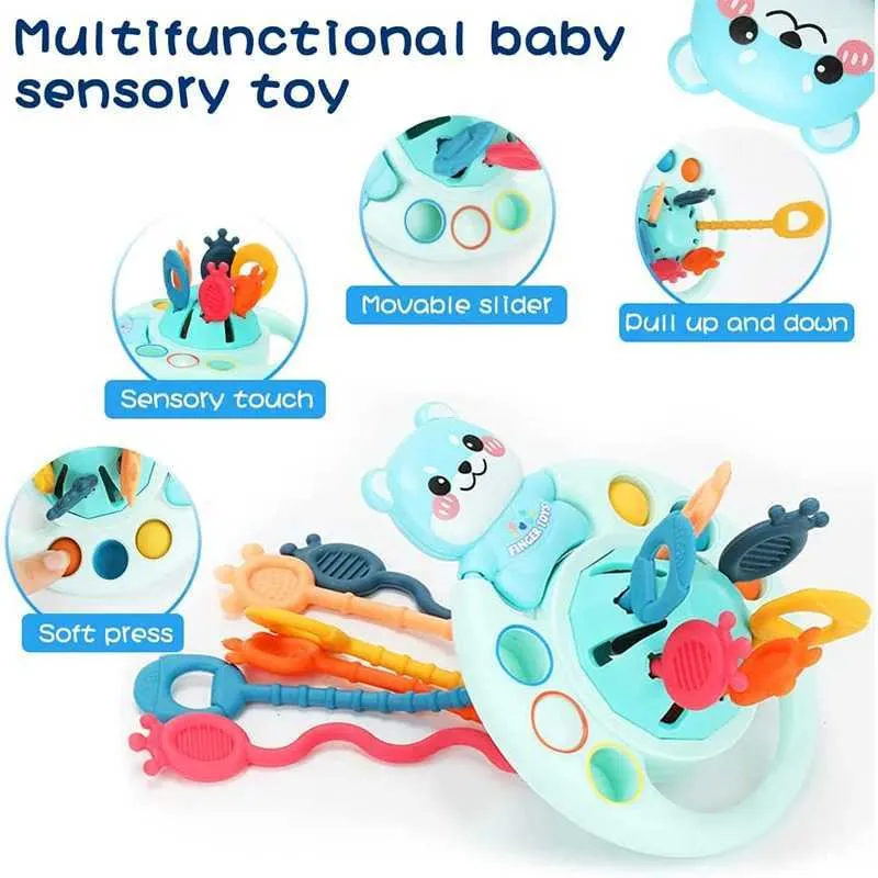 Yk6l Mobiles# Entwicklung Baby Rassle Teether Toys Montessori Silicon Pull -Stringspiele Baby Spielzeug 1 Jahr Zahnen Spielzeuge für Babys 6 12 Monate D240426