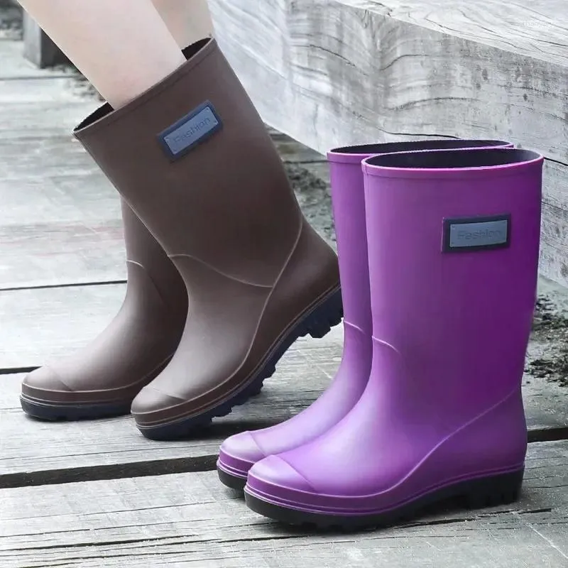 Boots Fashion Womens Mid Cut Woman Rain 2024 Four Seasons Anti-skid Wear-resistant Ladies Waterproof Shoes Botas Mujer