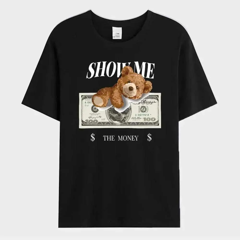 Camisetas masculinas abraçam o dólar americano Teddy T-shirt Men Street Logo Casual Casual SLES SUMPLEMELHA CHOVE CASHO