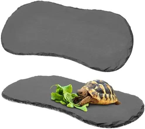 Reptile Basking Platform Tortoise Rock Plate 9.8''x4.7'' Feeding Food Bowl Slate Dish Turtle Bathing Resting Terrace For Lizard Bearded Dragon Chameleon Gecko Snake Frog Newt