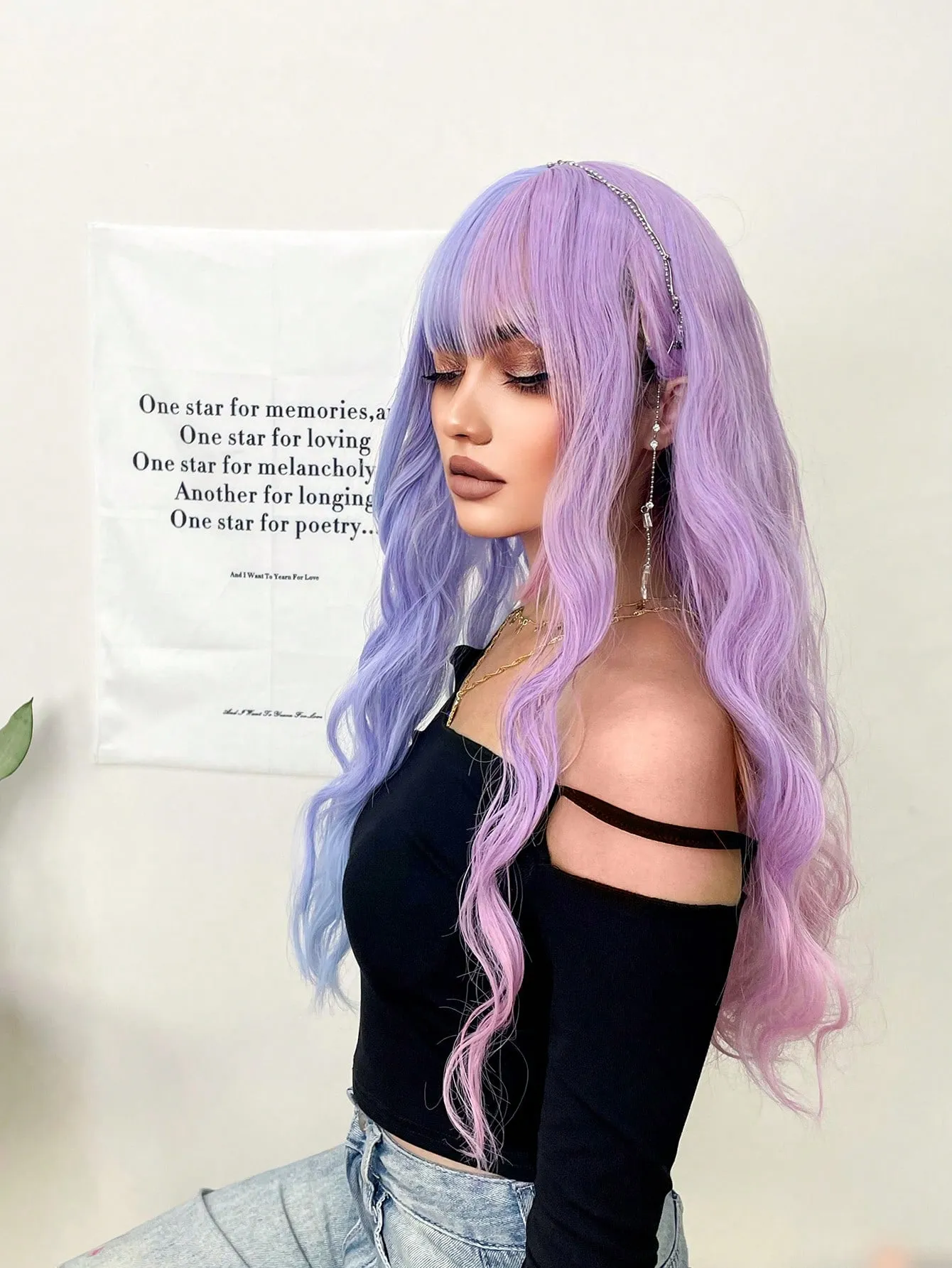 Influencer di capelli finti femminili grandi onde lunghe capelli ricci a doppio colore moda halloween show copricapo.