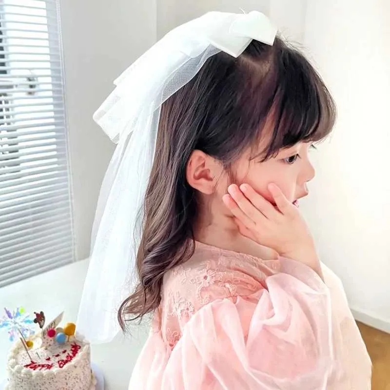 Joyería de cabello de boda niña blanca boda velo arco horquilla niños accesorios para cabello tocado princesa