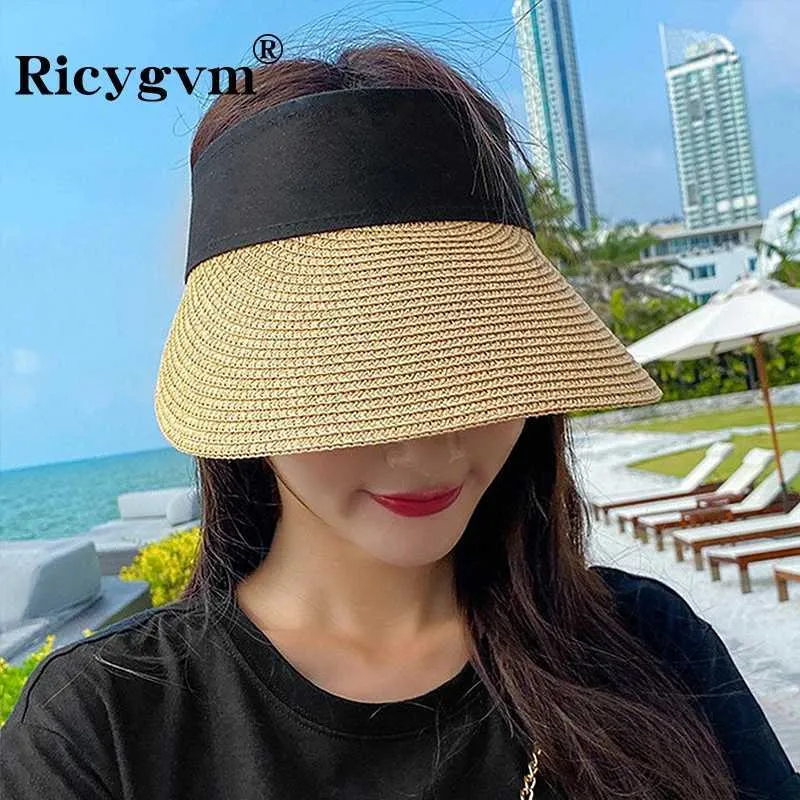 Breitkrempeln Hats Bucket Mode Womens Strohhut Black Patchwork Haarschleife Sommer Outdoor Beach Sonnenschutz Großes leeres Top Q240427