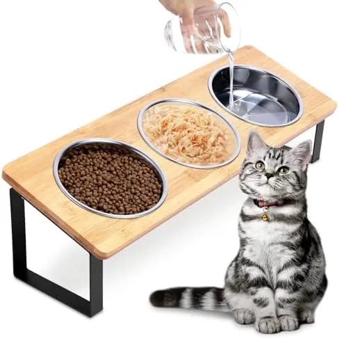 Elevated Cat Food Bowl Stand with 3 Stainless Steel Raised Bowls, 15 Tilt  for Indoor Cats and Puppies from Dhgate Cat Bowls & Dishes - price 18.54
