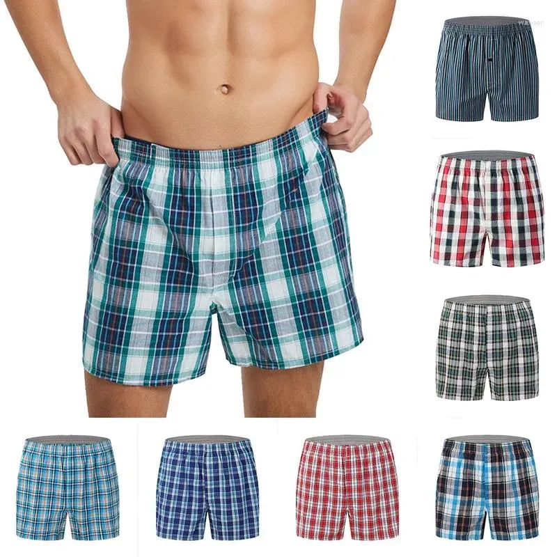 Underpants Männer Unterwäsche Boxer Plaid Baumwolle bequemes gestreiftes Höschen lockern hochwertiger übergroßer atmungsaktiv