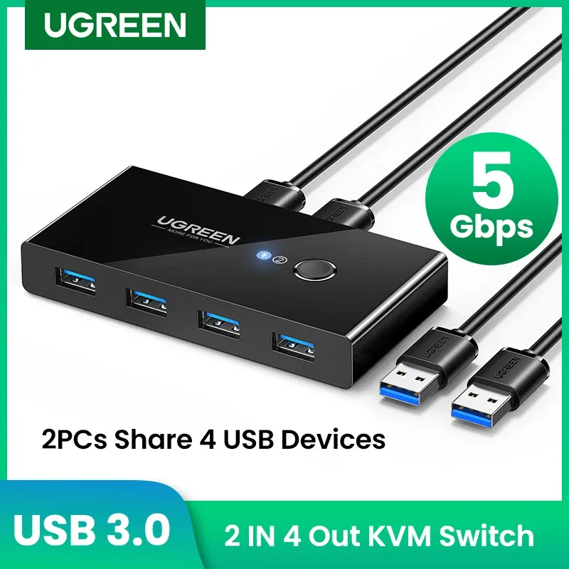 Hubs Ugreen USB KVM Switch USB 3.0 2.0 commutateur KVM Switcher pour Windows10 PC Clavier Imprimante de souris 2 PCS Partage 4 Appareils USB Interrupteur