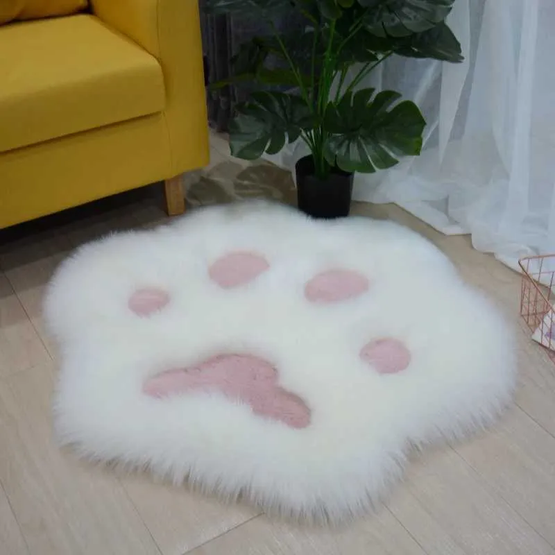 Teppiche süße Katzenpfotenmuster weicher Plüsch Teppich für Home Sofa Couchtisch Schlafzimmer Bett Rug Rosa Sitzkissen Cartoon Teppich