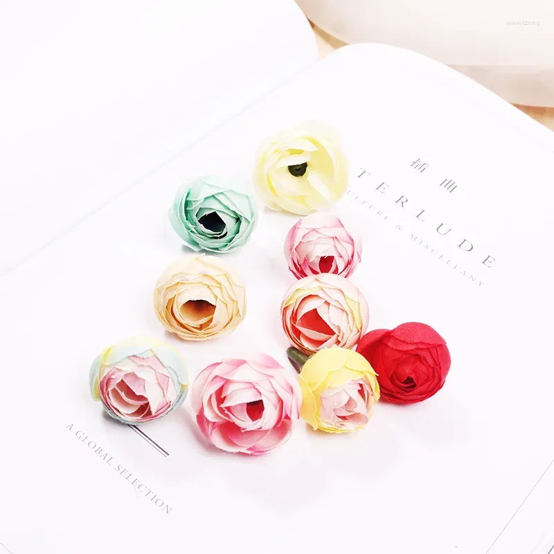 Fleurs décoratives 20pcs 2cm Small Silk Rose Bud Têtes de fleurs artificielles fausses pour la couronne de bricolage Gift Scrapbooking Décoration de la maison de mariage