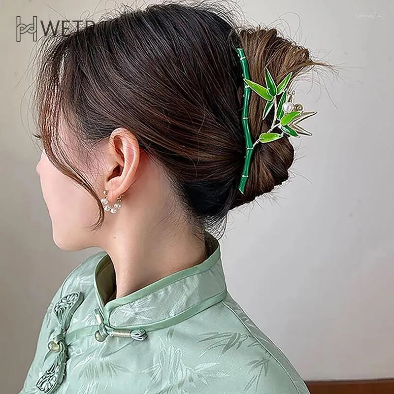 Saç Aksesuarları Çin tarzı bambu klipli kadın retro yeşil klipler metal üst düzey kavrama niş tasarım