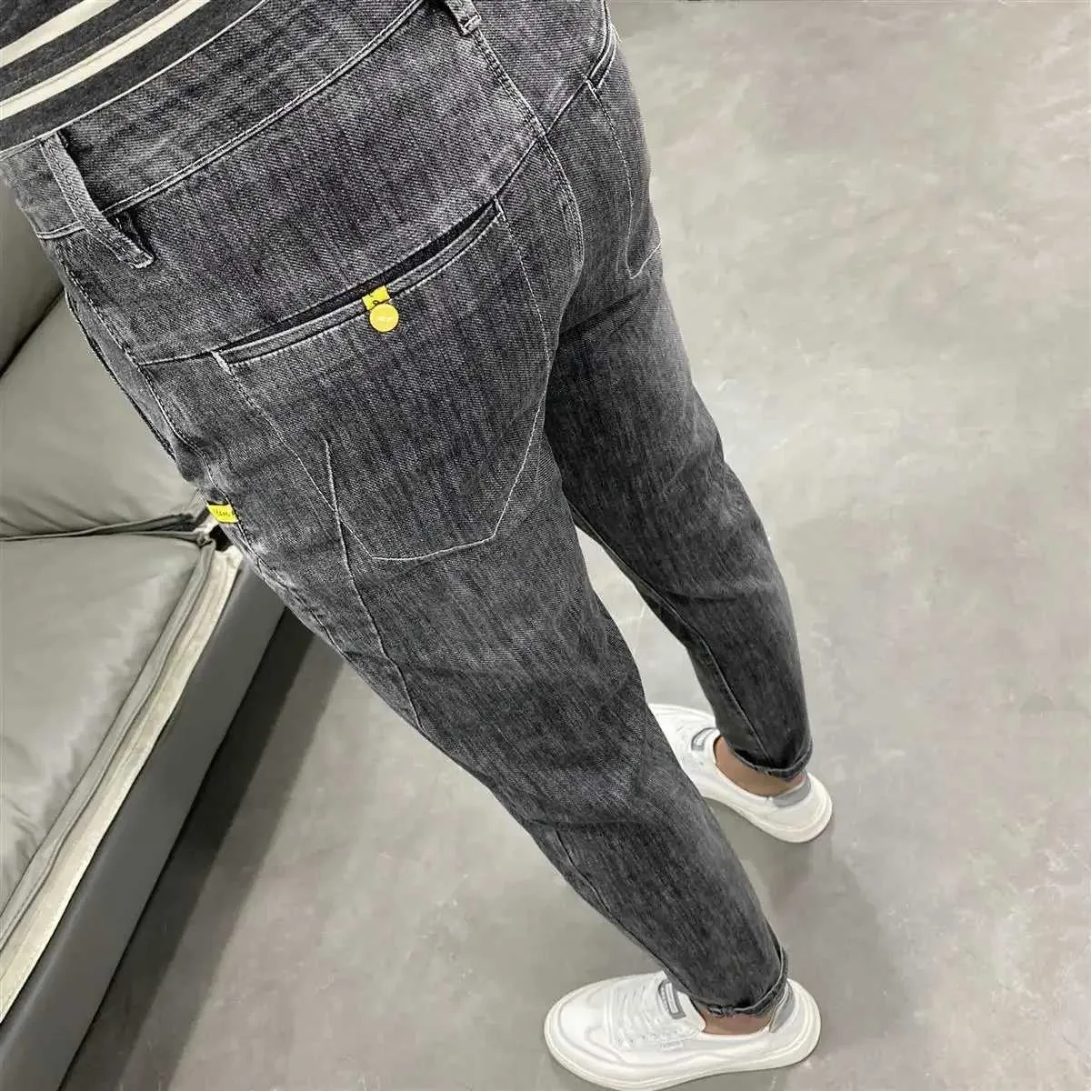 Jeans maschile estate di lusso coreano elastico maschile grigio maschile ultra sottili classici abbigliamento da strada designer casual designer denim fidanzato Q240427