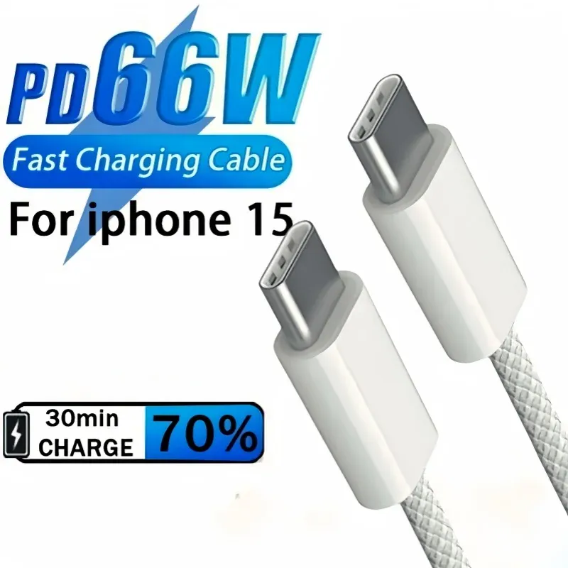 アクセサリー60W USB C〜Cケーブルナイロン編組電話充電ケーブルタイプ3A iPhone 15 Pro MaxとXiaomi Poco Samsungの高速充電