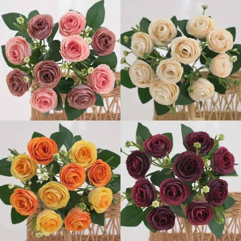 Fleurs décoratives 1pc Silk Artificial Tea Bourn Rose S Mariage de Noël Décoration de Noël Couronnes Bouque Bouque Jardin Home Vase DIY CADE