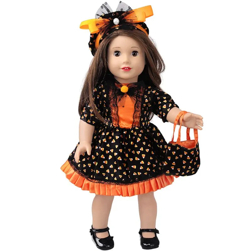 Voor Amerikaanse meisjespopkleding en accessoires 18 inch Halloween -poppenkledingaccessoires Diy Children and Girls Game Express Levering items Verjaardagsgeschenken