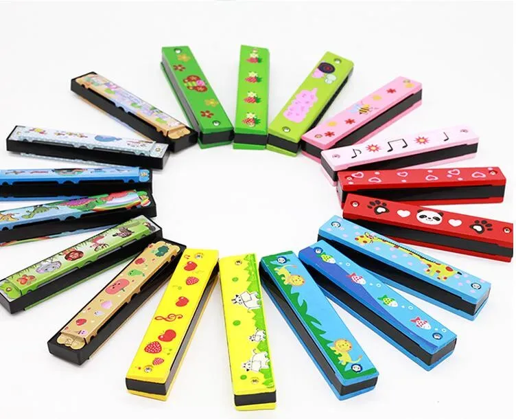 Wooden painted harmonica children's enlightenment instrument infant early education educational toys harmonica toys gift cultivate talent LL