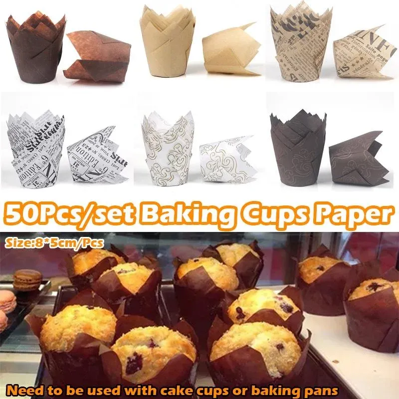 Stampi 50pcs/set di tazze da forno usa e getta tazze di carta per torta cupcake cupcake decorazione di strumenti da forno