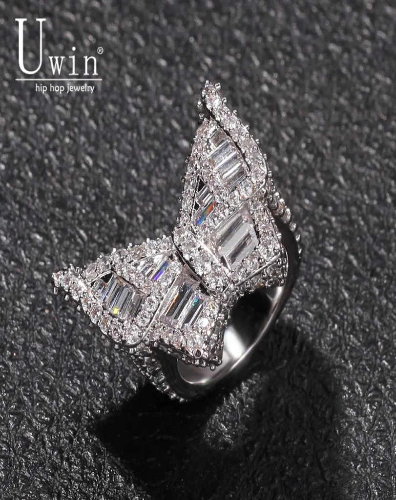 Uwin Butterfly CZ Rings Micro Paled Full Bling Iced Out Cubic Zircon Luxury Fashion Hiphop Jewelry Gift 2103104508136