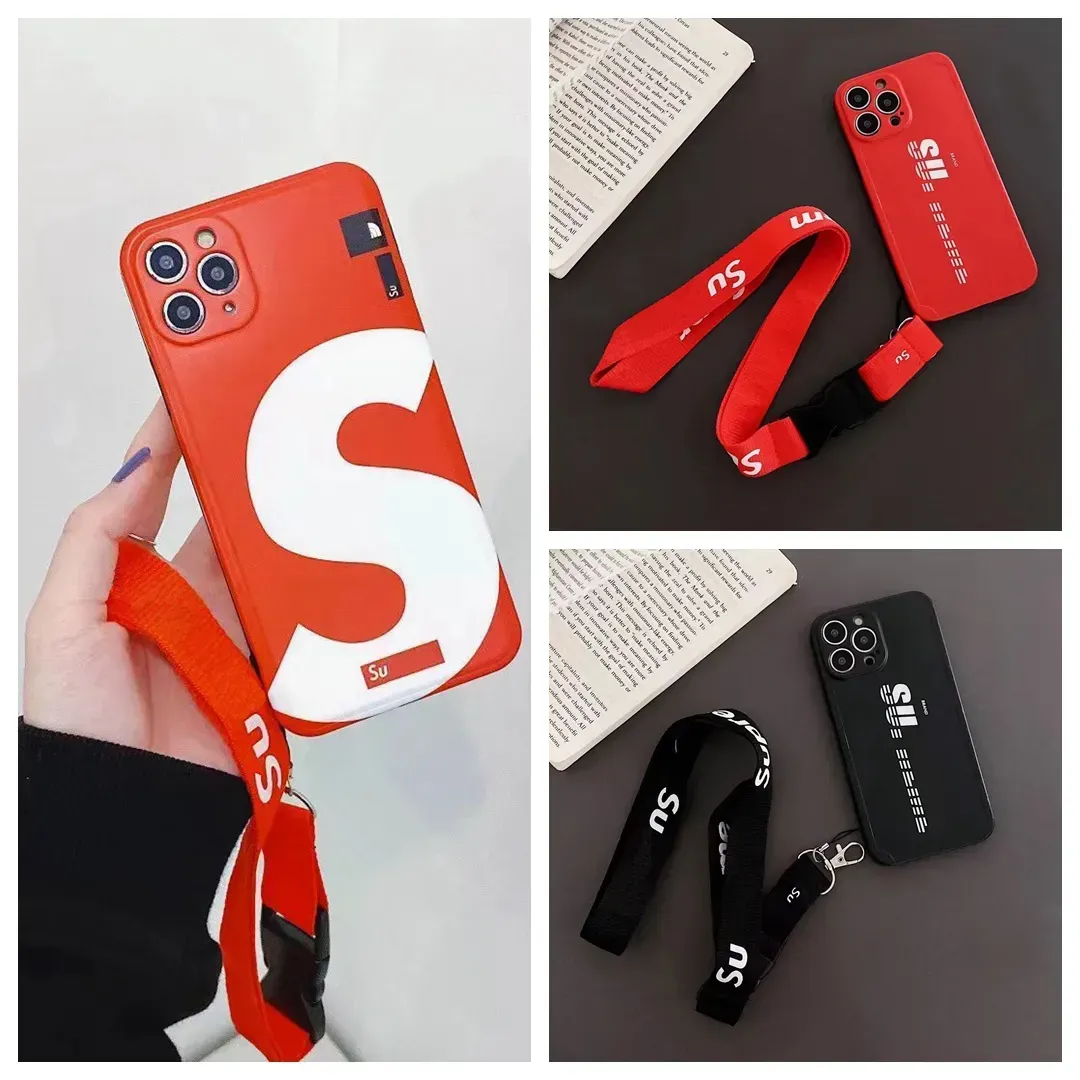 NOUVEAU concepteur Crossbody Phone Cas pour iPhone 15 Pro Max Plus 14 13 12 11 Case de marque de luxe S avec Stripe Red PhoneCase Mens Shockproof Shell-5