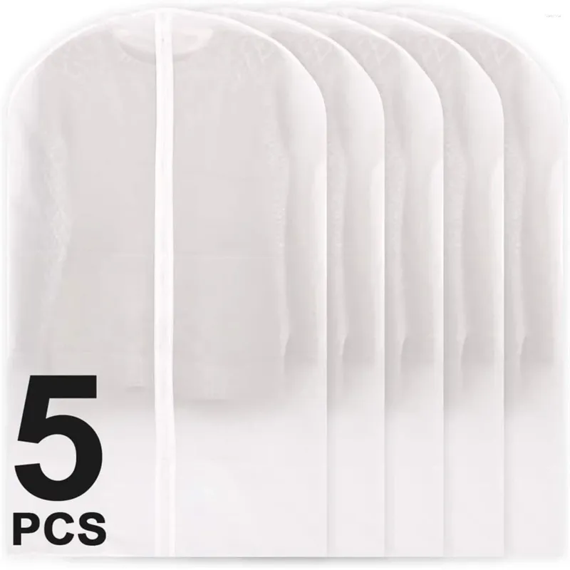 Sacs de rangement 5pcs Couvre-vêtements Sac de vêtements transparents avec couvercles à poussière lavable à zip suspendus imperméables