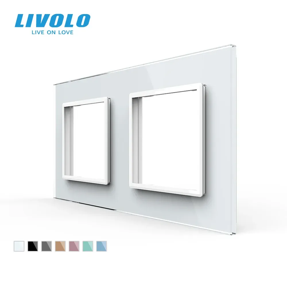 Wtyczki Livolo White Pearl Crystal Glass, UE Standard, podwójny szklany panel dla przełączników ściennych, C72SR11 (4 kolory)