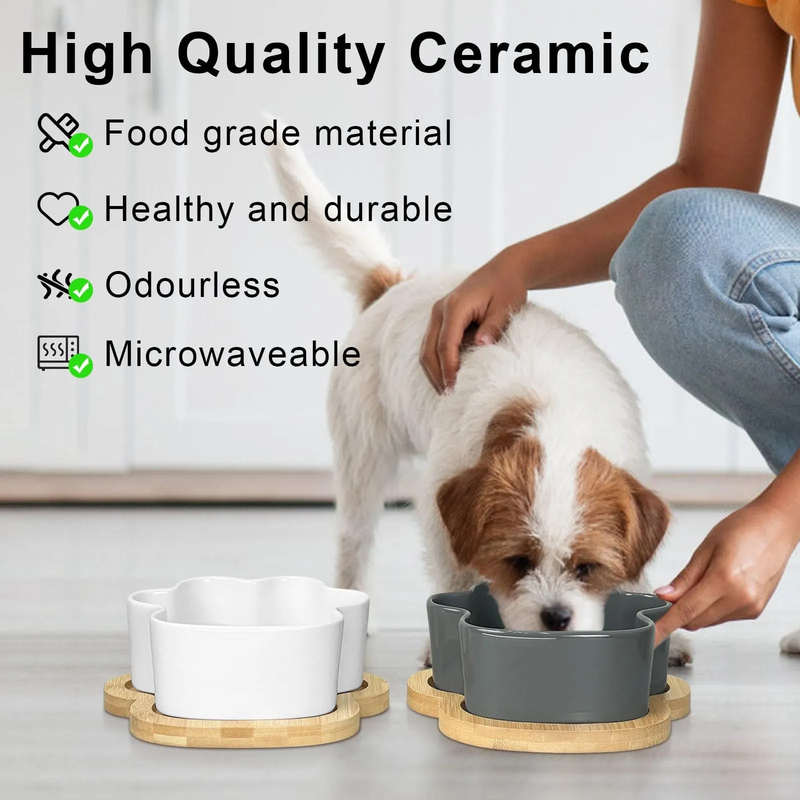 Ceramic Dog Bowl With Happy Dog Pattern - 8 Inch Food & Water Dish For Medium To Large Dogs