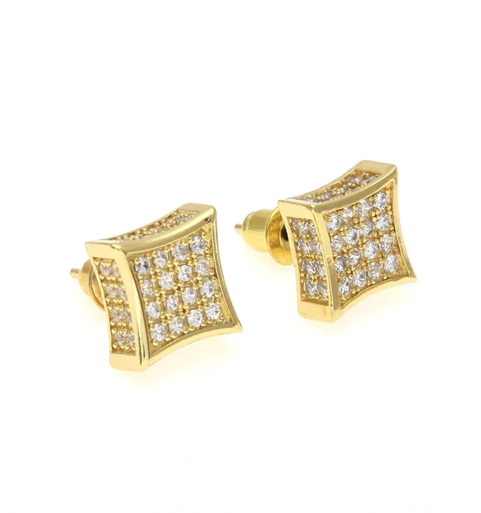 Nuevos pendientes de tachuelas de joyería para hombres Hip Hop Cubic Zirconia Pendientes de moda de diamantes Copper Gold Gold Llenado de cristal Llenado Earr2780869