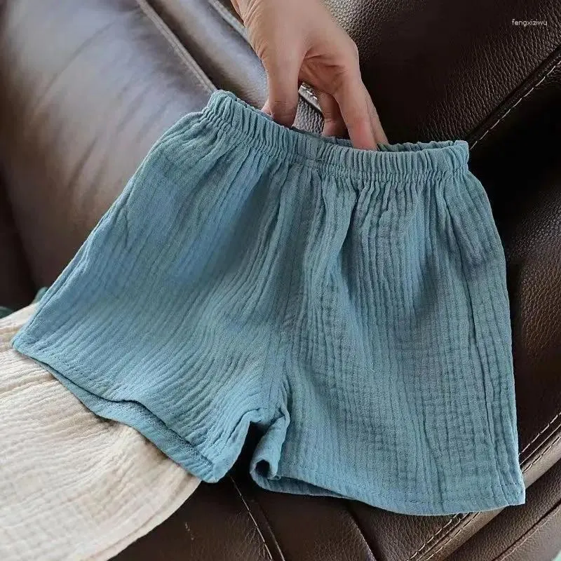 Szorty moda stały kolor ubrania dla dzieci spodnie dziewczęce bawełniany lniany elastyczna talia chłopcy letnie 0-5 lat